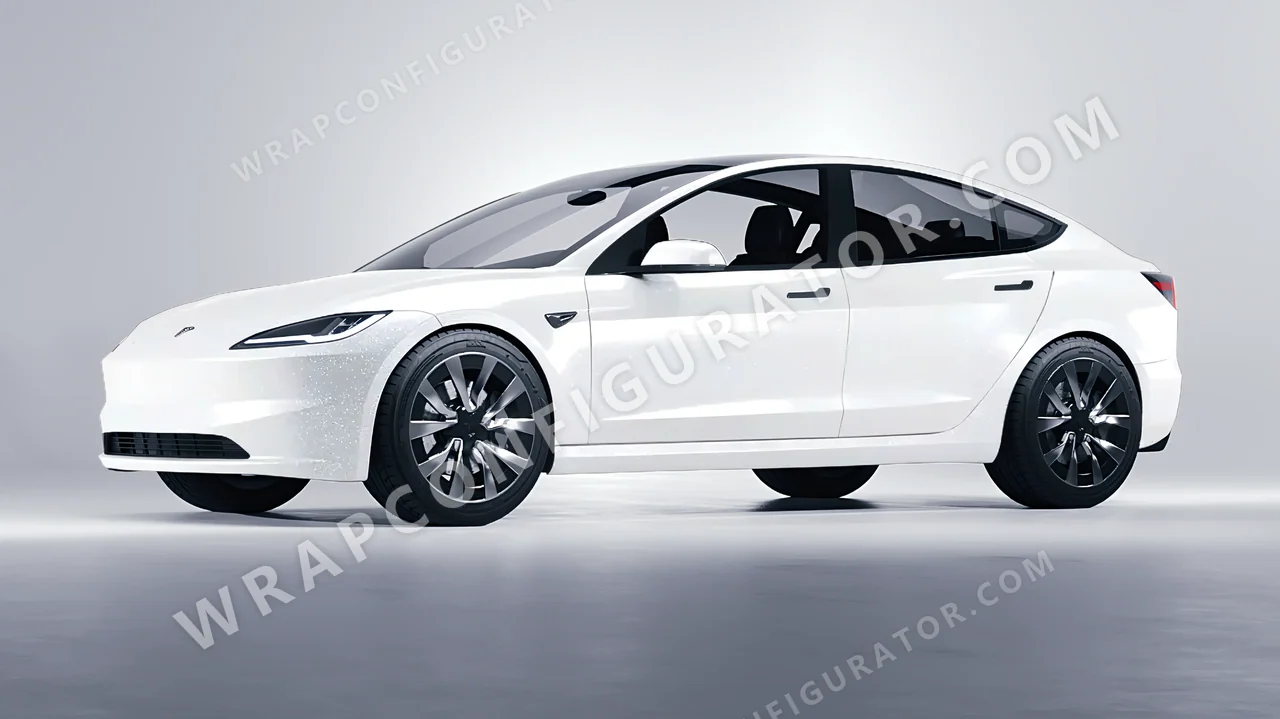 White Tesla Model 3 2024 wrapped in ORACAL Crystal White 970RA-945G