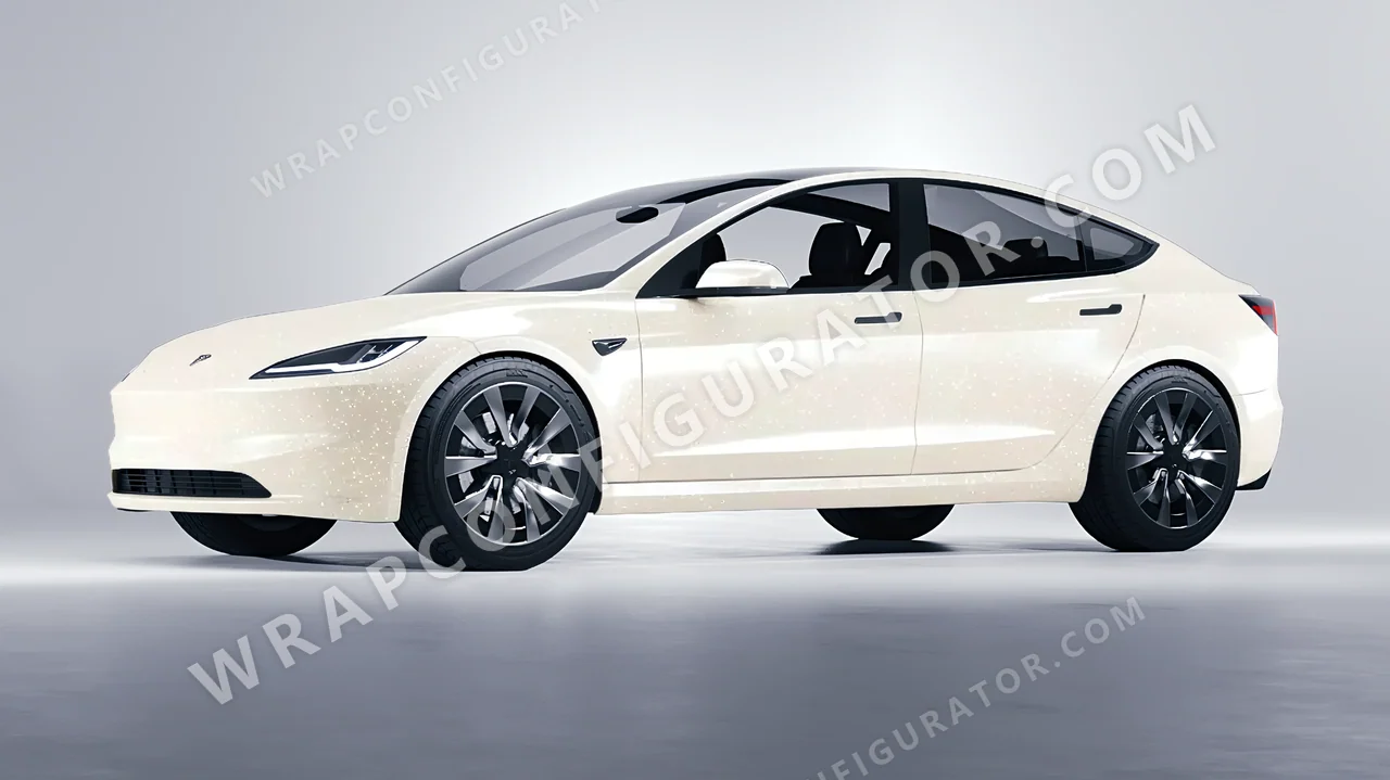 White Tesla Model 3 2024 wrapped in ORACAL Nacre 970RA-946G