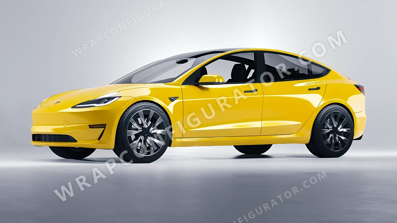 Yellow Tesla Model 3 2024 wrapped in 3M Gloss Bright Yellow G15