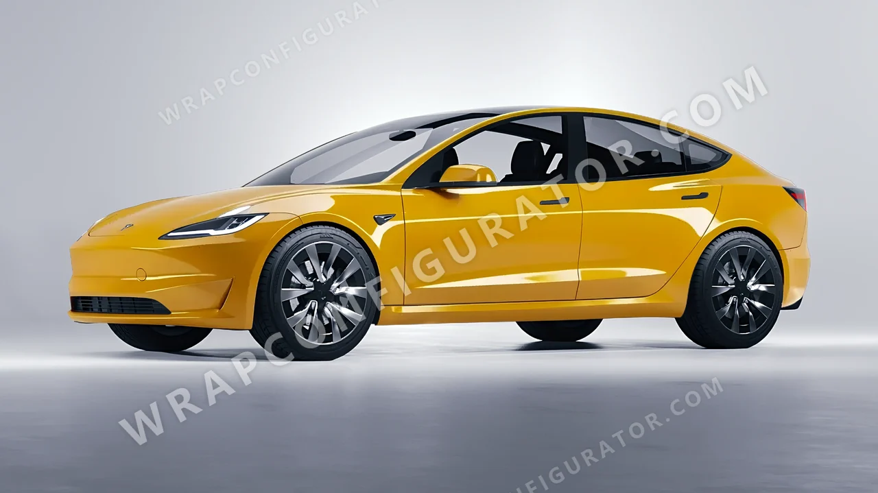 Yellow Tesla Model 3 2024 wrapped in Avery Dennison Dark Yellow SW900-249-O