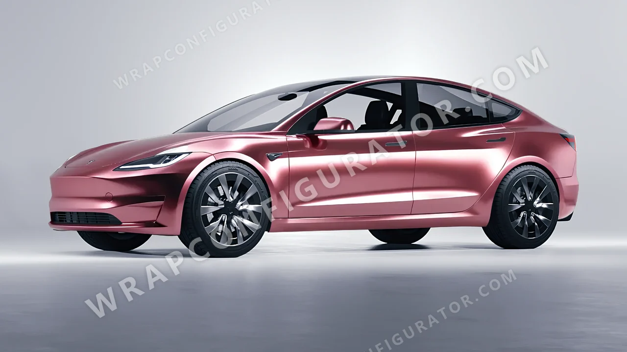 Yellow Tesla Model 3 2024 wrapped in Avery Dennison Rose Gold SF100-211-S
