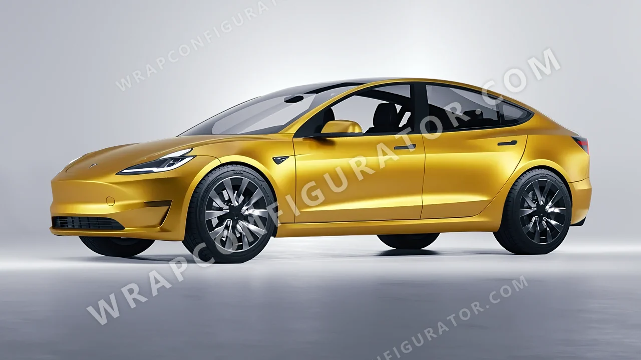 Yellow Tesla Model 3 2024 wrapped in Avery Dennison Satin Energetic Yellow SW900-261-S