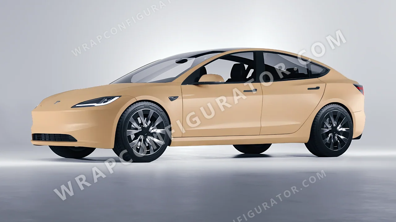 Yellow Tesla Model 3 2024 wrapped in Colourshield PPF by HyperPro AMG Desert Yellow SMF53-P