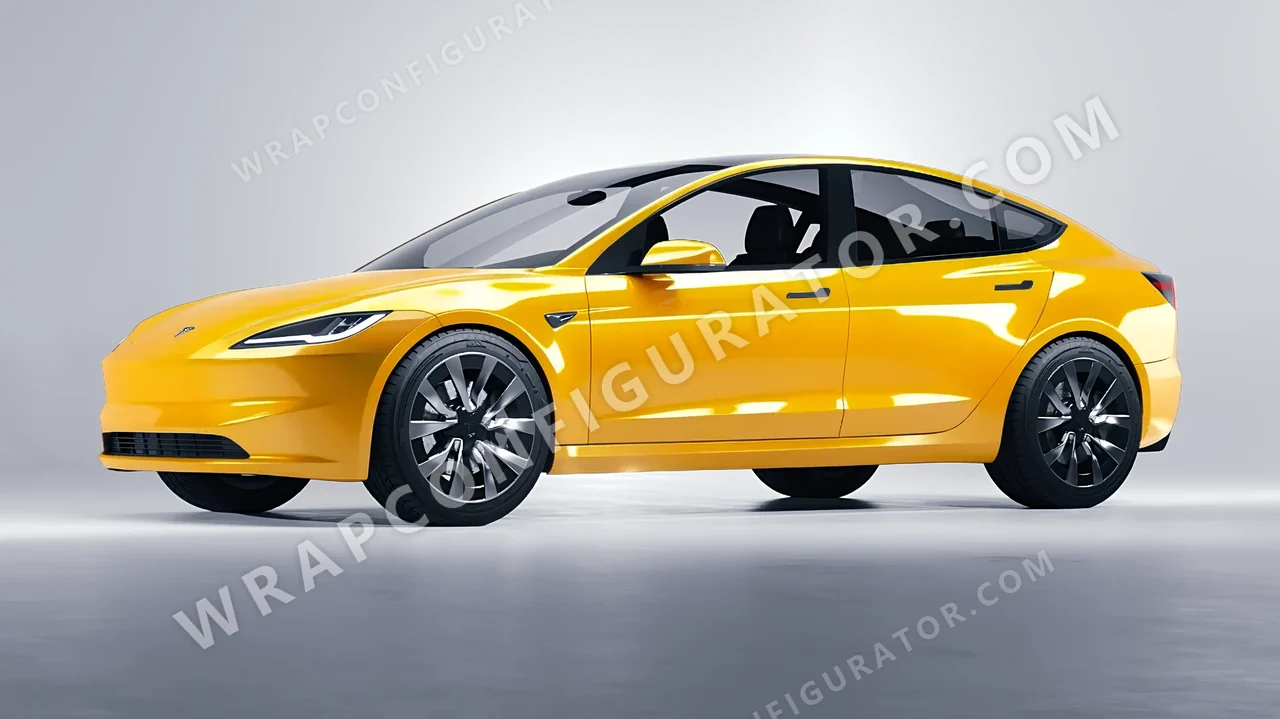 Yellow Tesla Model 3 2024 wrapped in Colourshield PPF by HyperPro Dark Yellow HGF14-P