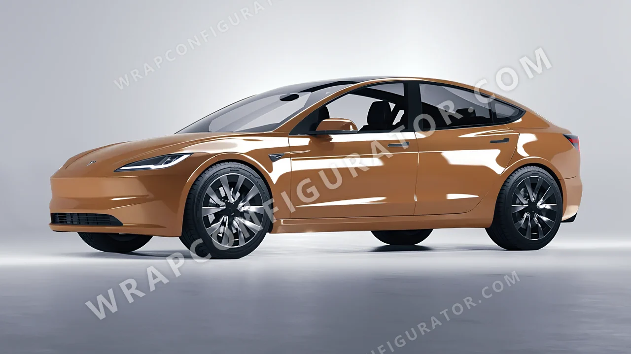 Yellow Tesla Model 3 2024 wrapped in Colourshield PPF by HyperPro Deep Desert Yellow HGF46D-P