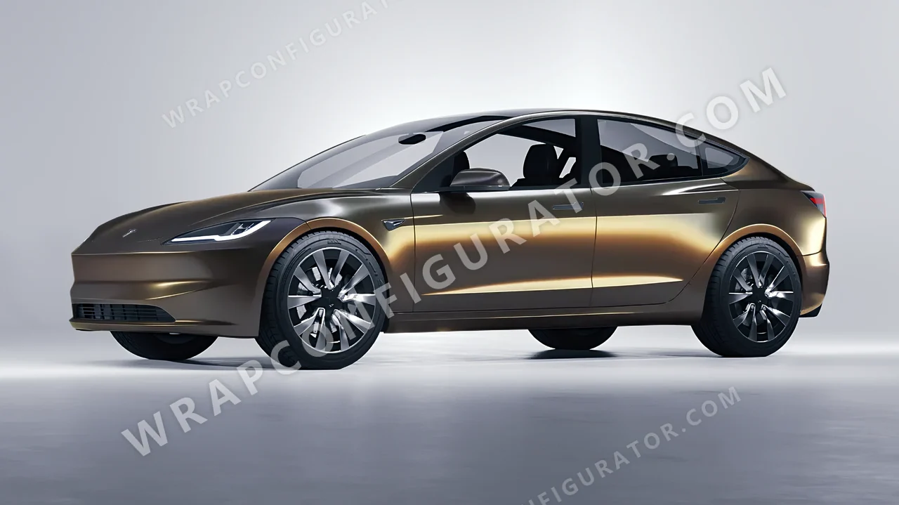 Yellow Tesla Model 3 2024 wrapped in Colourshield PPF by HyperPro Gray Gold CGM13-P