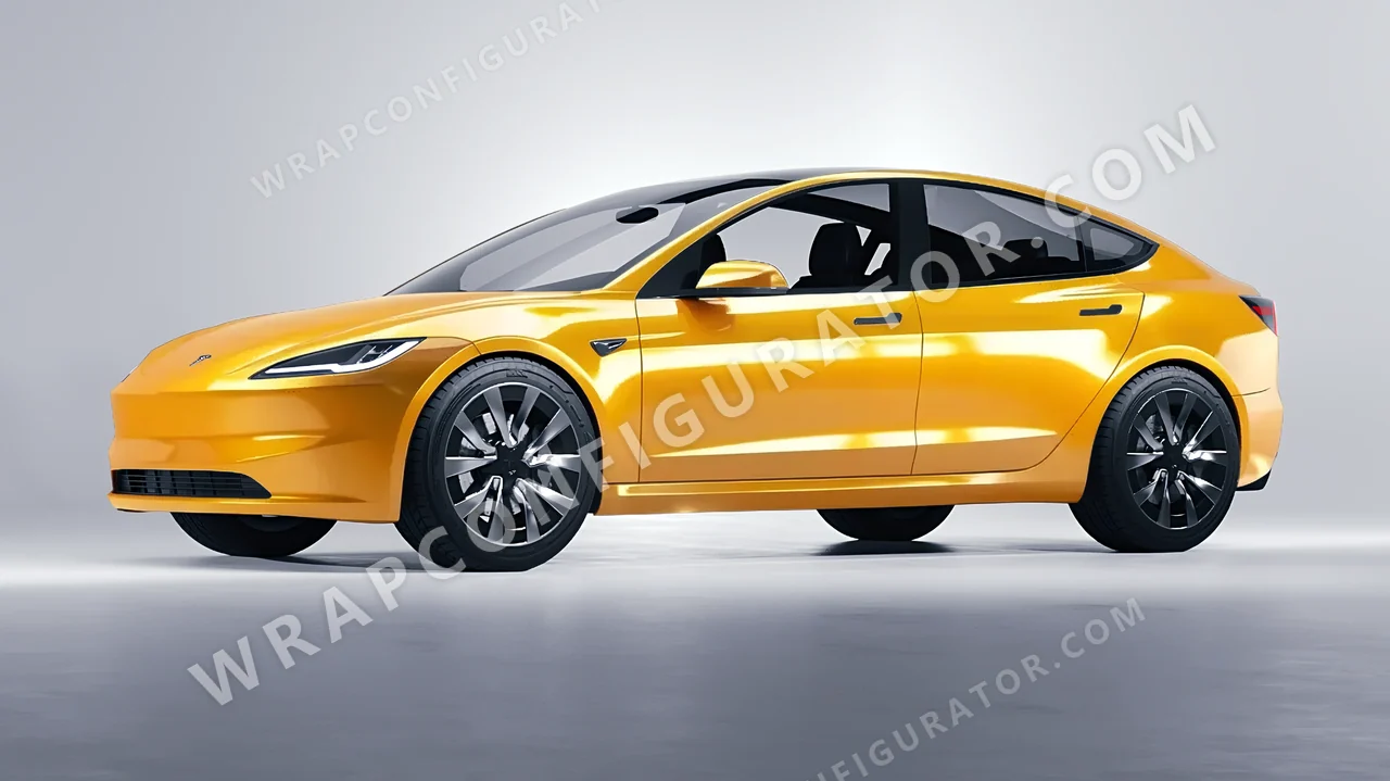 Yellow Tesla Model 3 2024 wrapped in Colourshield PPF by HyperPro Honey Yellow HGF95-P