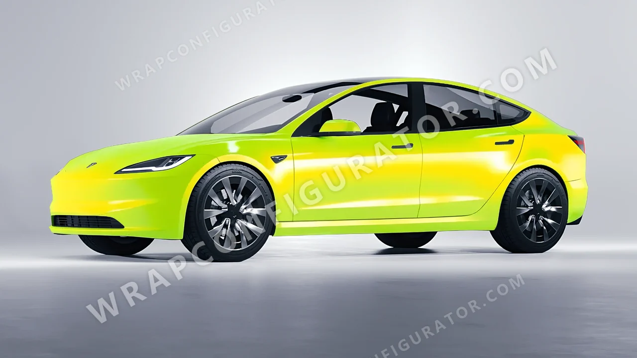 Yellow Tesla Model 3 2024 wrapped in Colourshield PPF by HyperPro Yellow GSF01-P