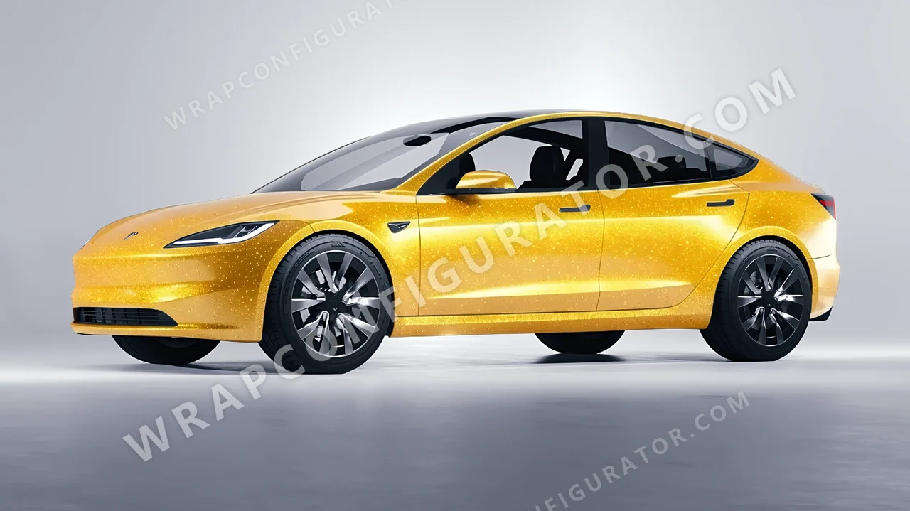 Yellow Tesla Model 3 2024 wrapped in Inozetek Dynamic PPF Yellow DPPF714