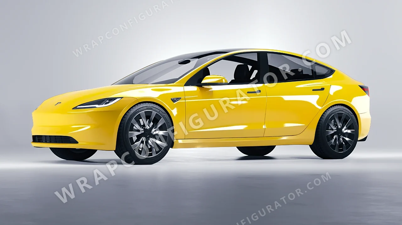 Yellow Tesla Model 3 2024 wrapped in ORACAL Canary Yellow 970RA-235G