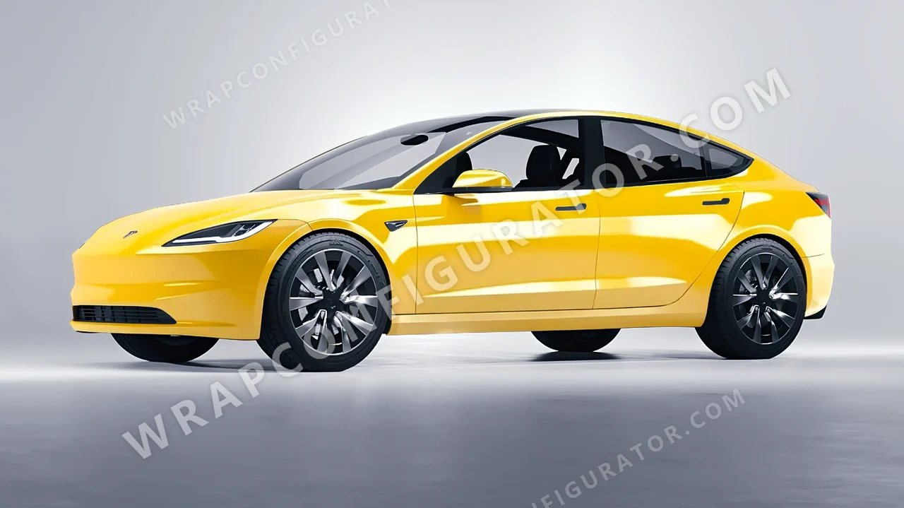 Yellow Tesla Model 3 2024 wrapped in ORACAL Light Yellow 970RA-022G