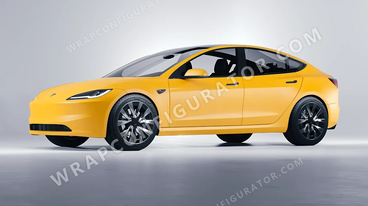 Yellow Tesla Model 3 2024 wrapped in ORACAL Maize Yellow 970RA-209M