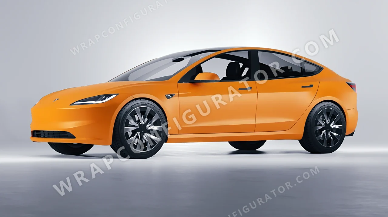 Yellow Tesla Model 3 2024 wrapped in ORACAL Safron Yellow 970RA-223M