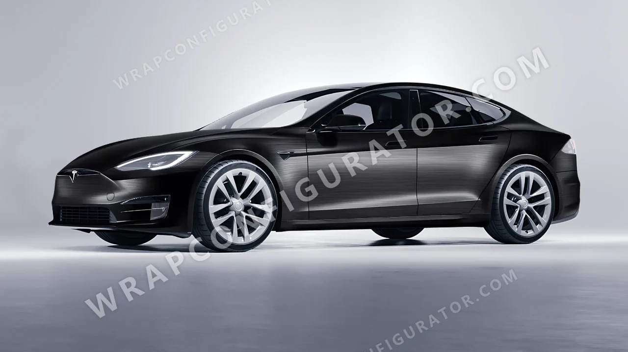 Black Tesla Model S 2013 wrapped in 3M Brushed Black Metallic BR212