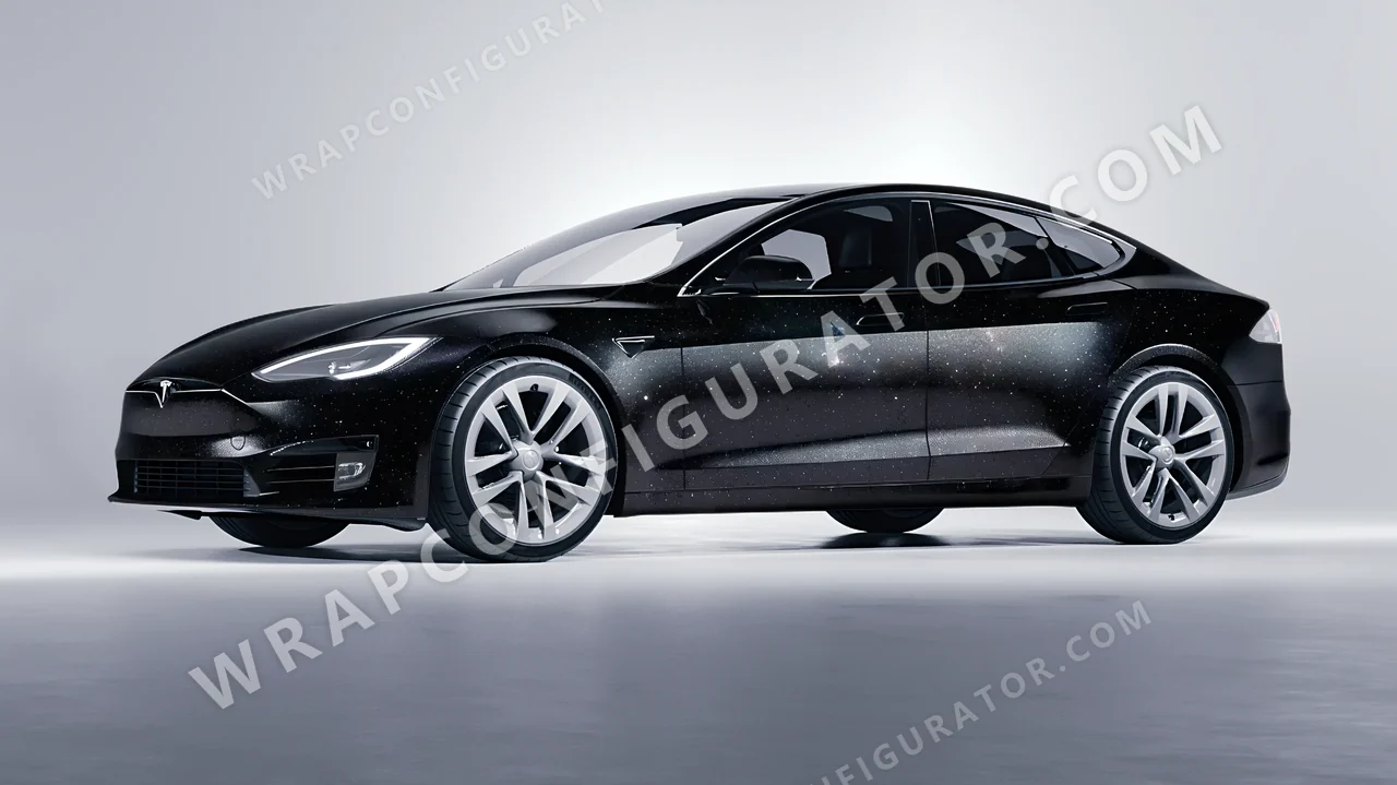 Black Tesla Model S 2013 wrapped in 3M Gloss Galaxy Black GP292