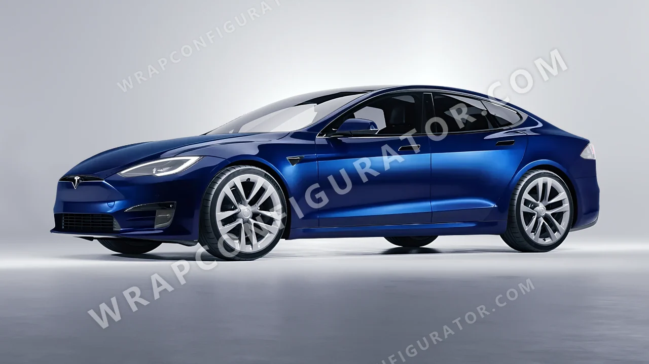 Black Tesla Model S 2013 wrapped in 3M Gloss Midnight Blue GP272