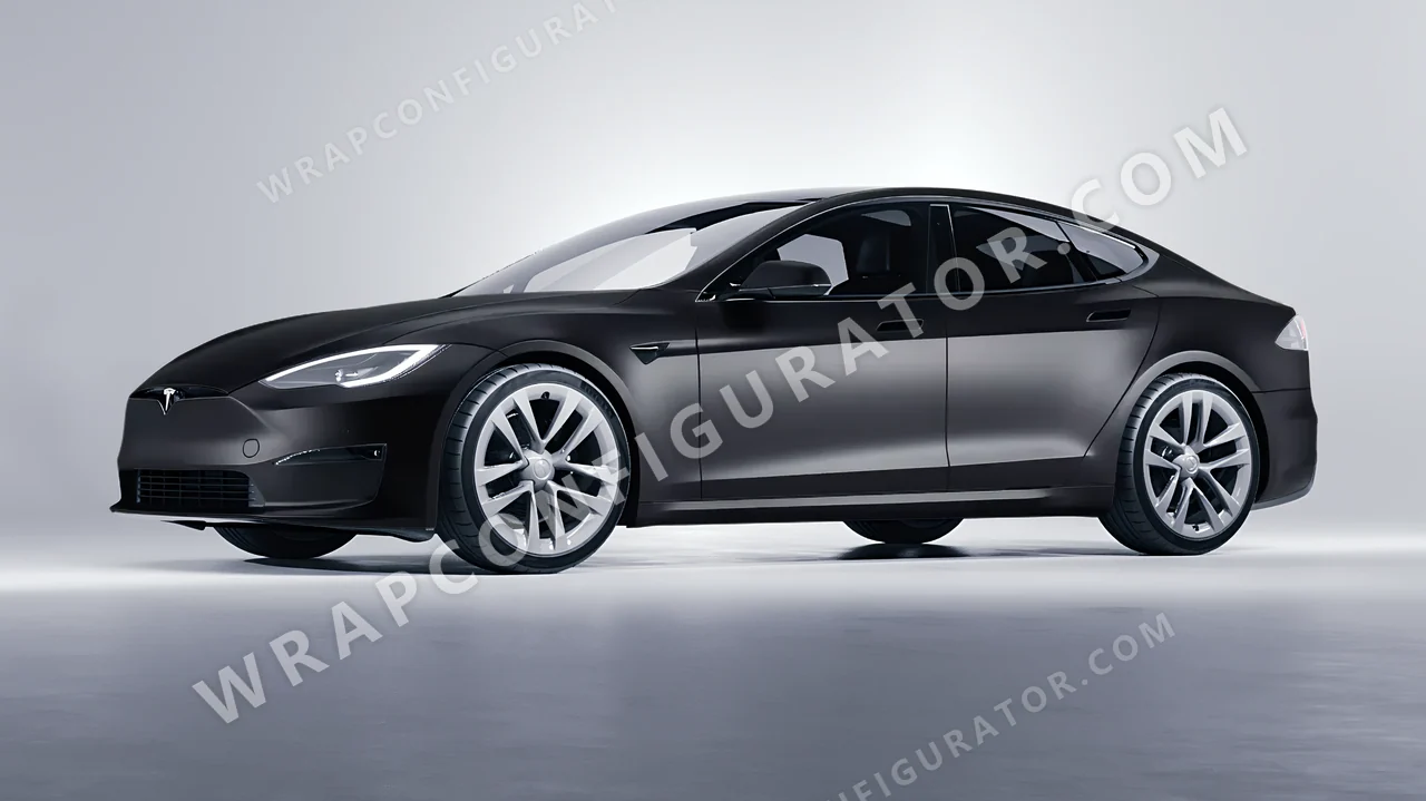 Black Tesla Model S 2013 wrapped in 3M Matte Black Metallic M212
