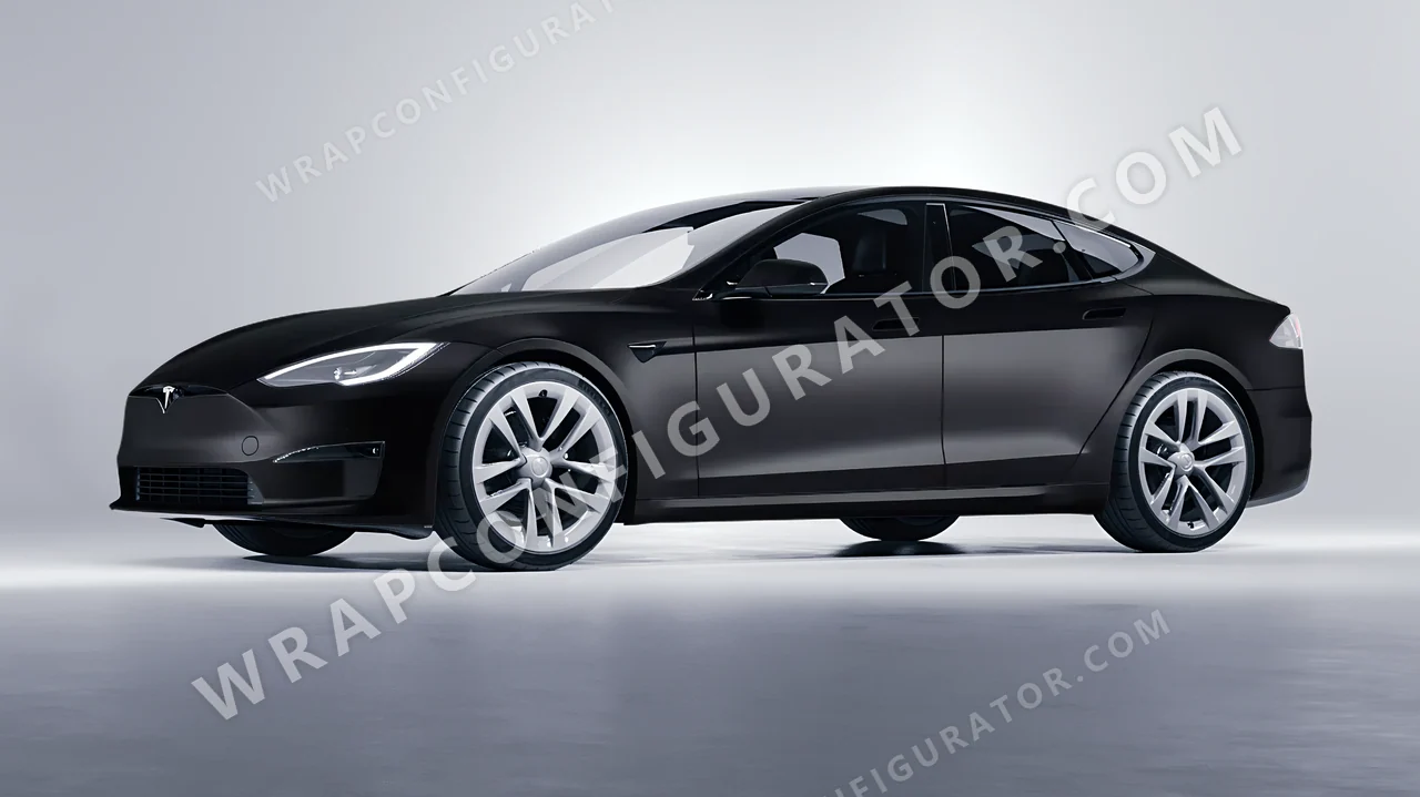 Black Tesla Model S 2013 wrapped in 3M Matte Deep Black M22