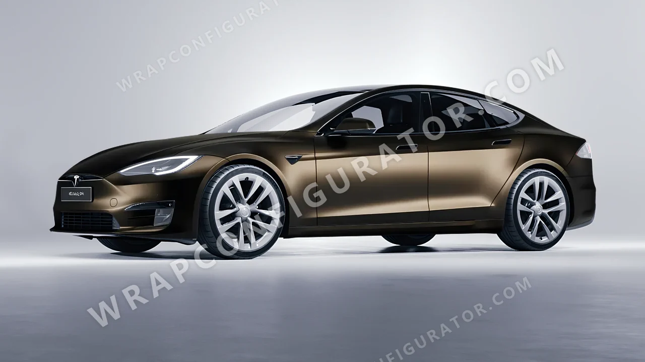 Black Tesla Model S 2013 wrapped in 3M Satin Gold Dust Black SP242