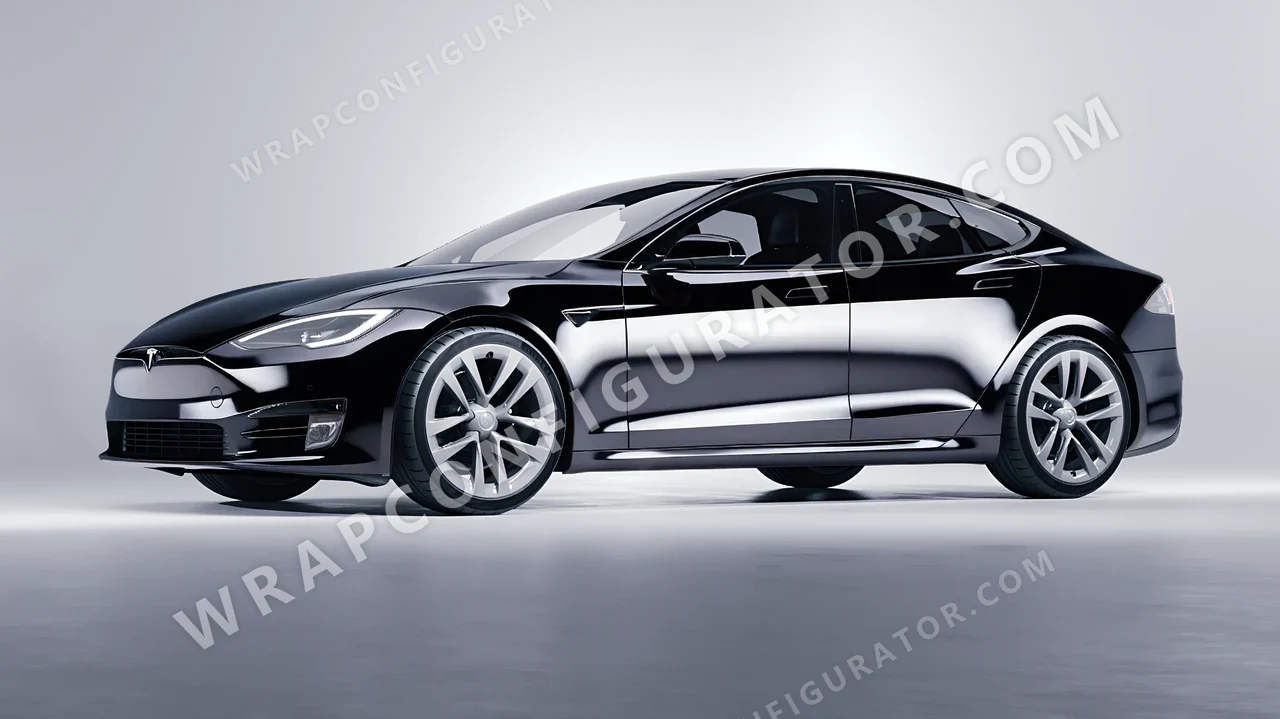 Black Tesla Model S 2013 wrapped in Avery Dennison Black SF100-196-S