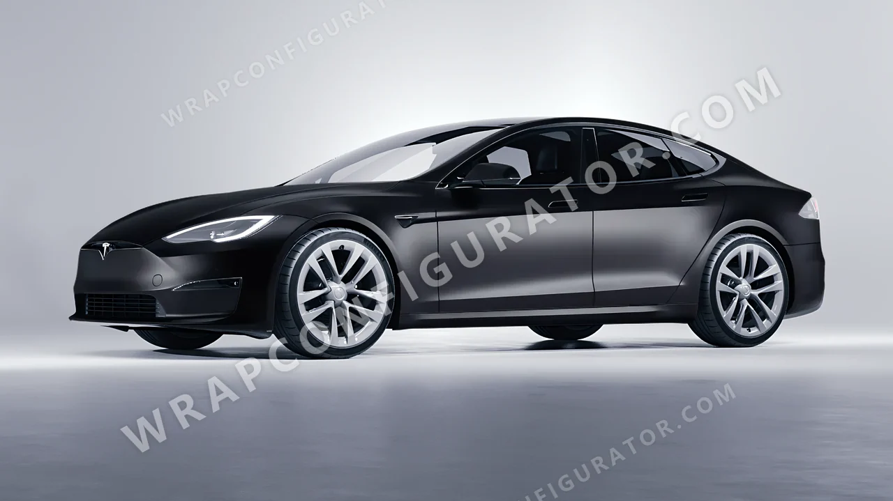 Black Tesla Model S 2013 wrapped in Avery Dennison Black SW900-180-O