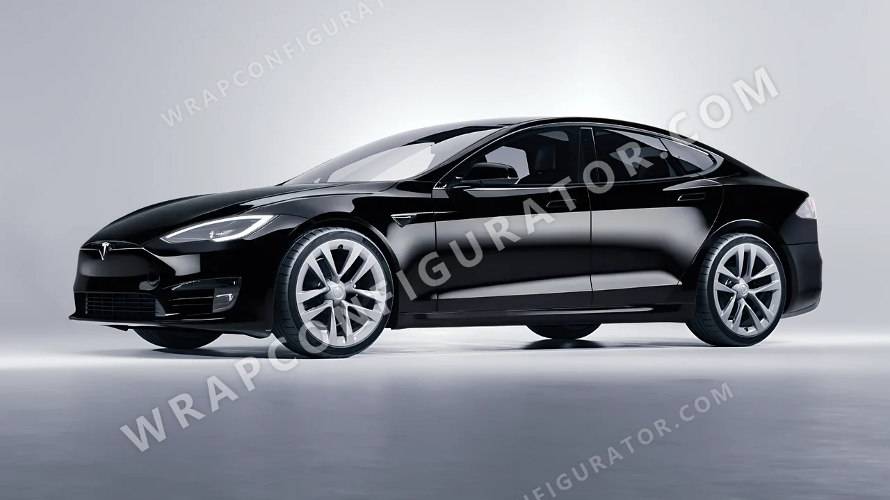 Black Tesla Model S 2013 wrapped in Avery Dennison Obsidian Black SW900-191-O