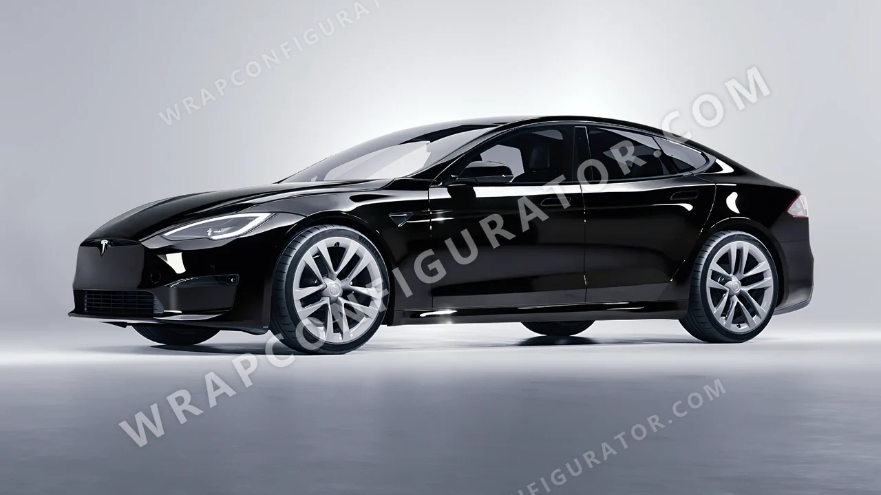 Black Tesla Model S 2013 wrapped in Inozetek Dynamic PPF Midnight Black DPPF909