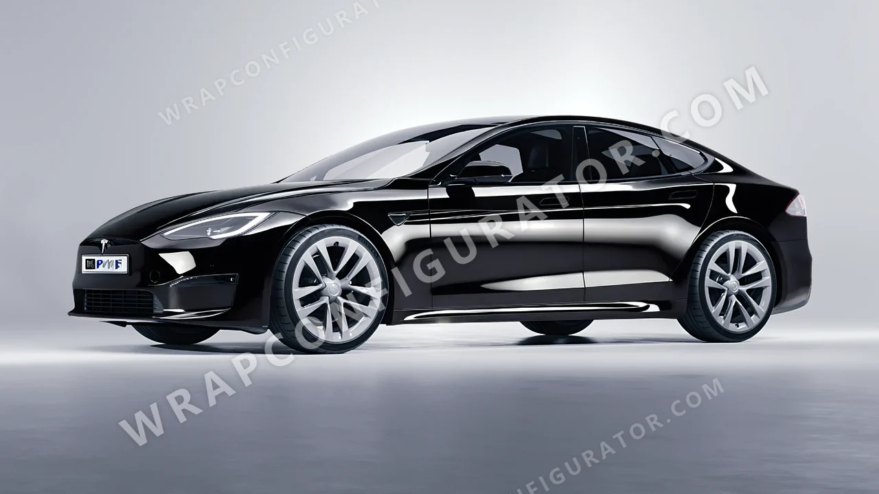 Black Tesla Model S 2013 wrapped in KPMF Black K88021