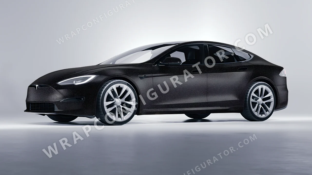 Black Tesla Model S 2013 wrapped in KPMF Black Matt K89021
