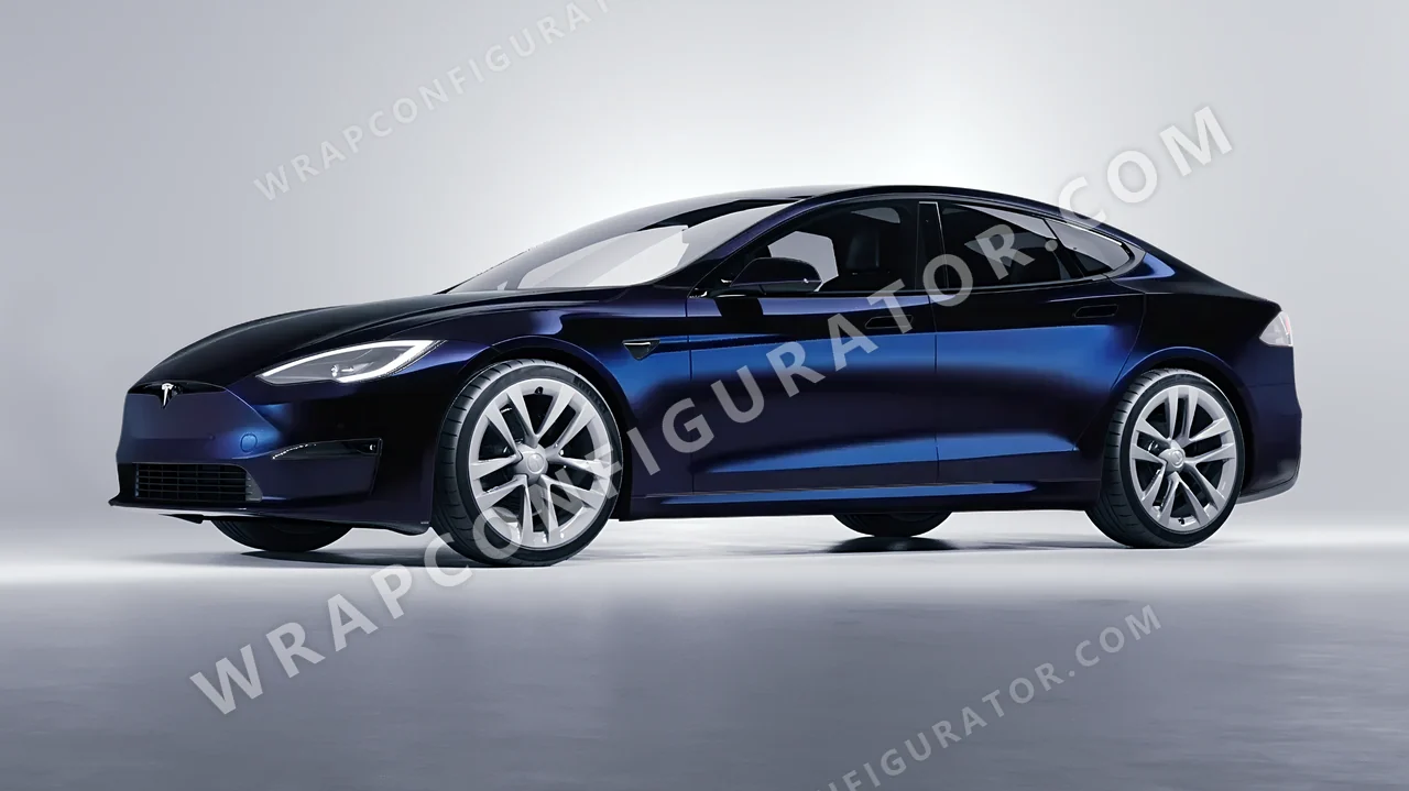 Black Tesla Model S 2013 wrapped in KPMF Blue Black Iridescent K75469