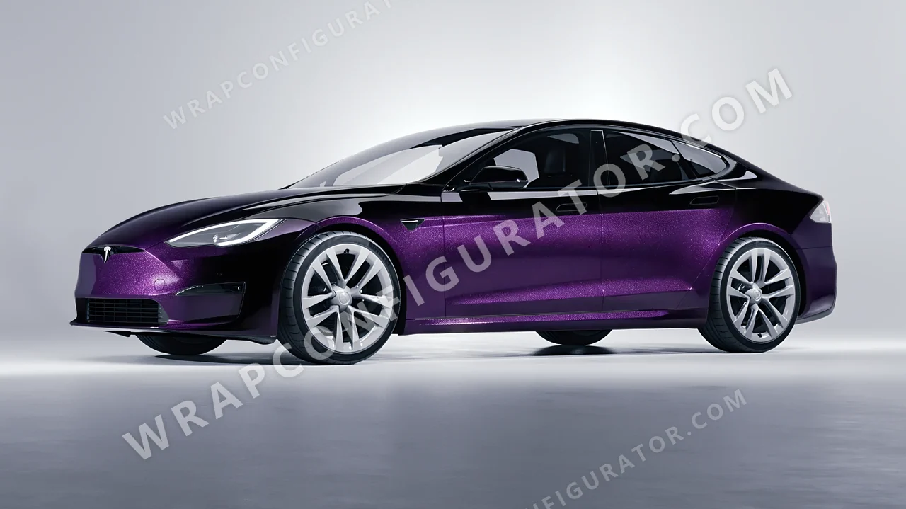 Black Tesla Model S 2013 wrapped in KPMF Hypnotic Black Violet K75459
