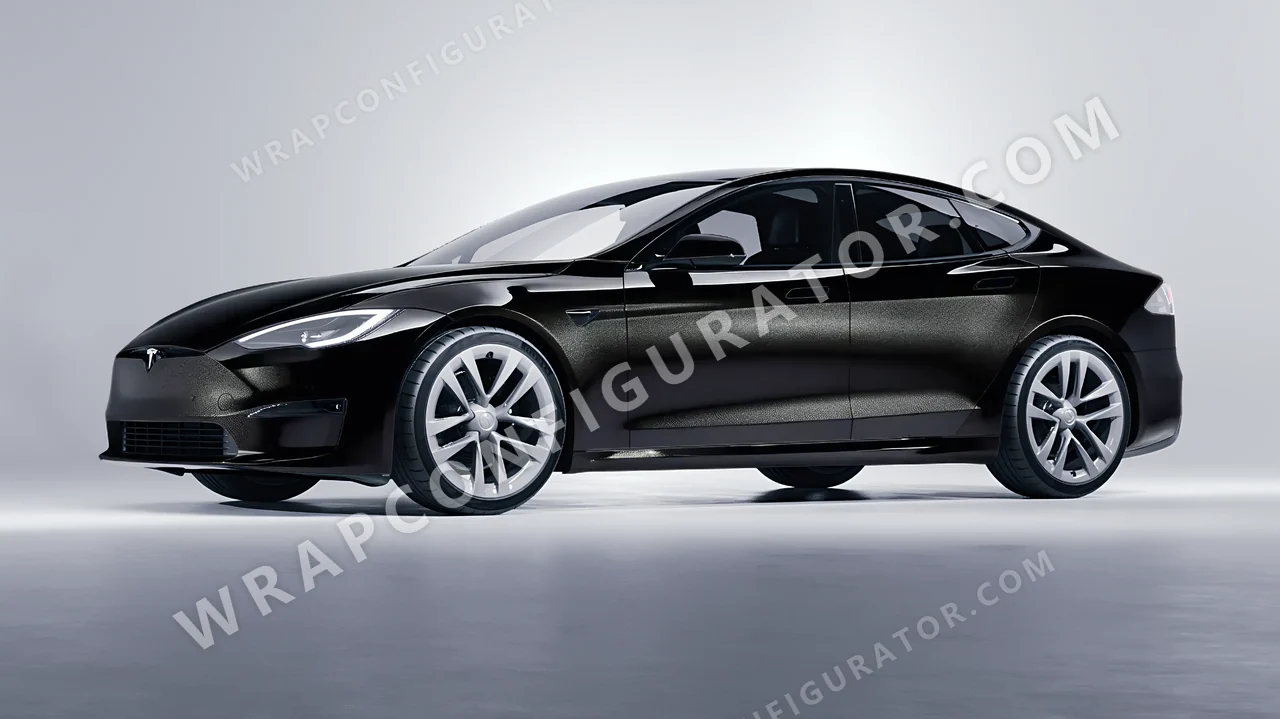 Black Tesla Model S 2013 wrapped in KPMF Magnetic Black K75440