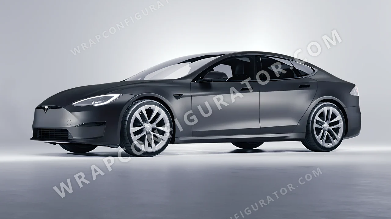 Black Tesla Model S 2013 wrapped in KPMF Matt Magnetic Black K75551