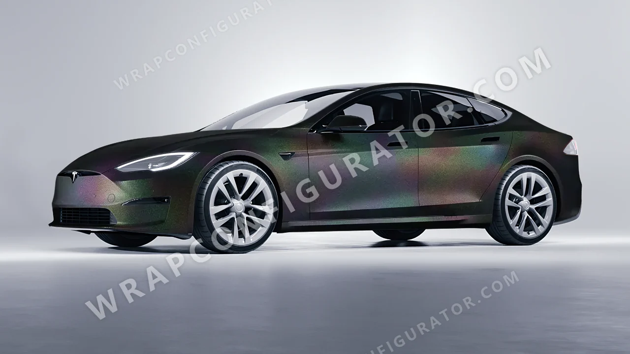 Black Tesla Model S 2013 wrapped in KPMF Matt Morpheus Black Starlight K75571