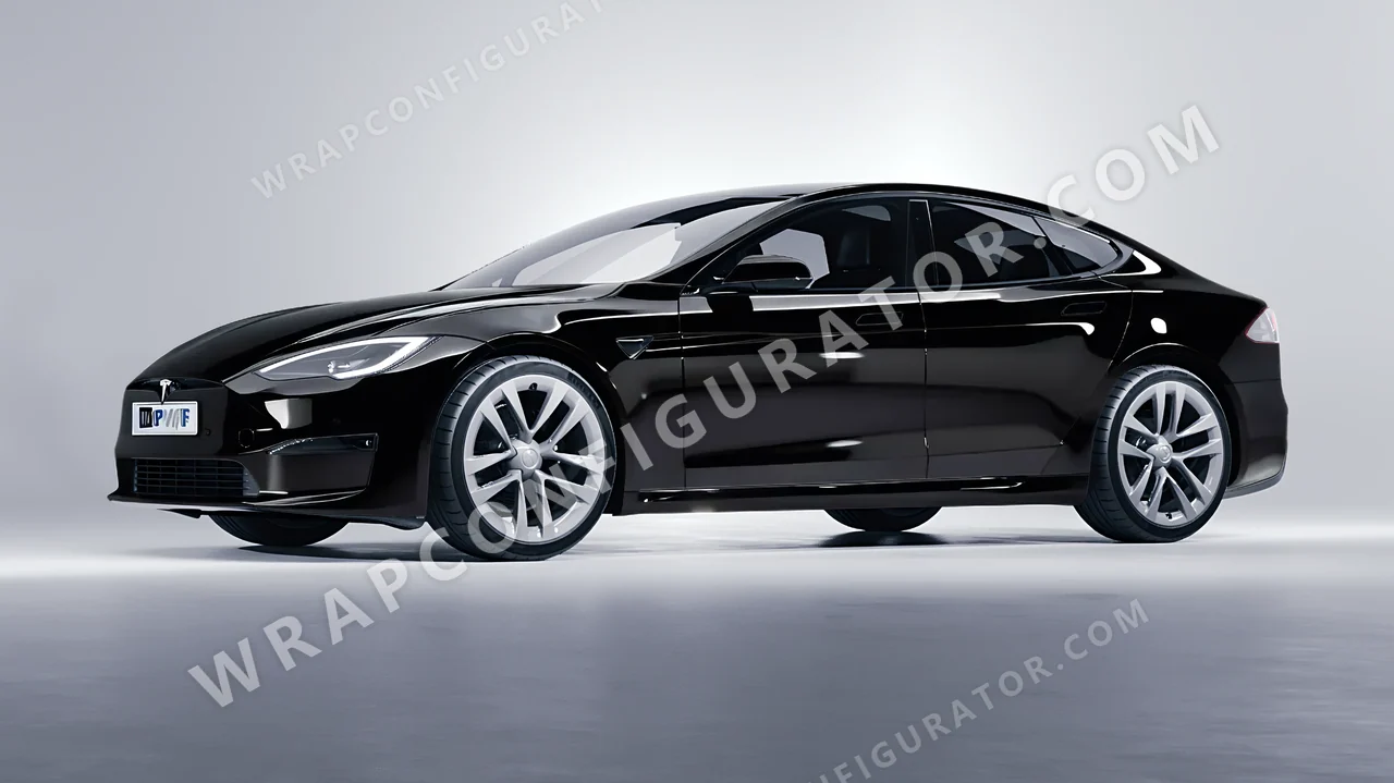 Black Tesla Model S 2013 wrapped in KPMF Perfect Black K75443