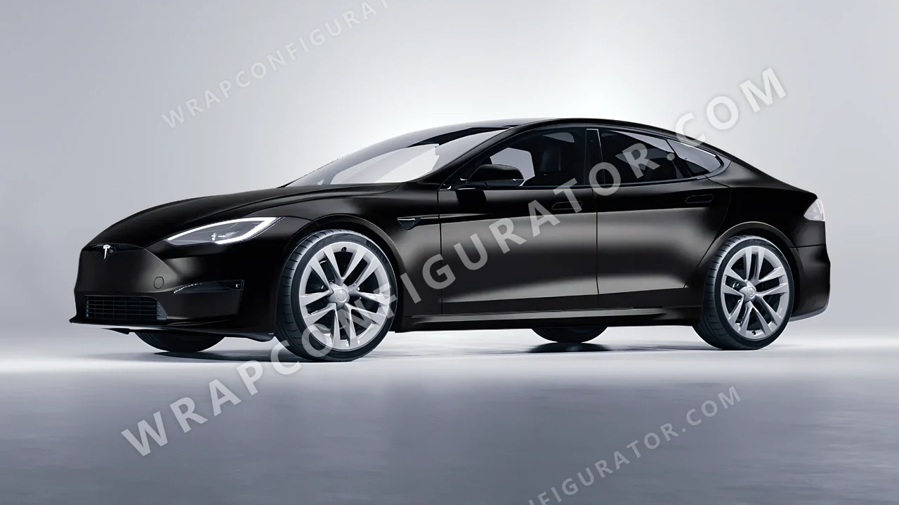 Black Tesla Model S 2013 wrapped in KPMF Perfect Black K75530