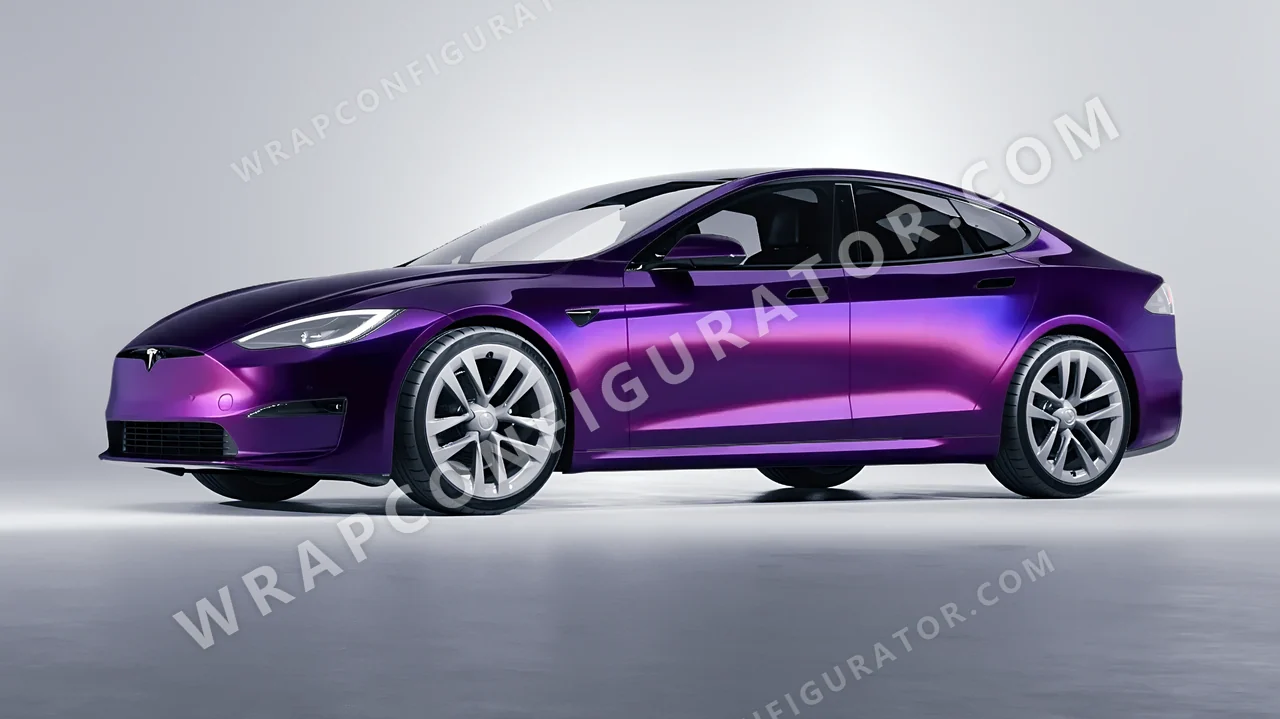 Black Tesla Model S 2013 wrapped in KPMF Purple Black Iridescent K75465