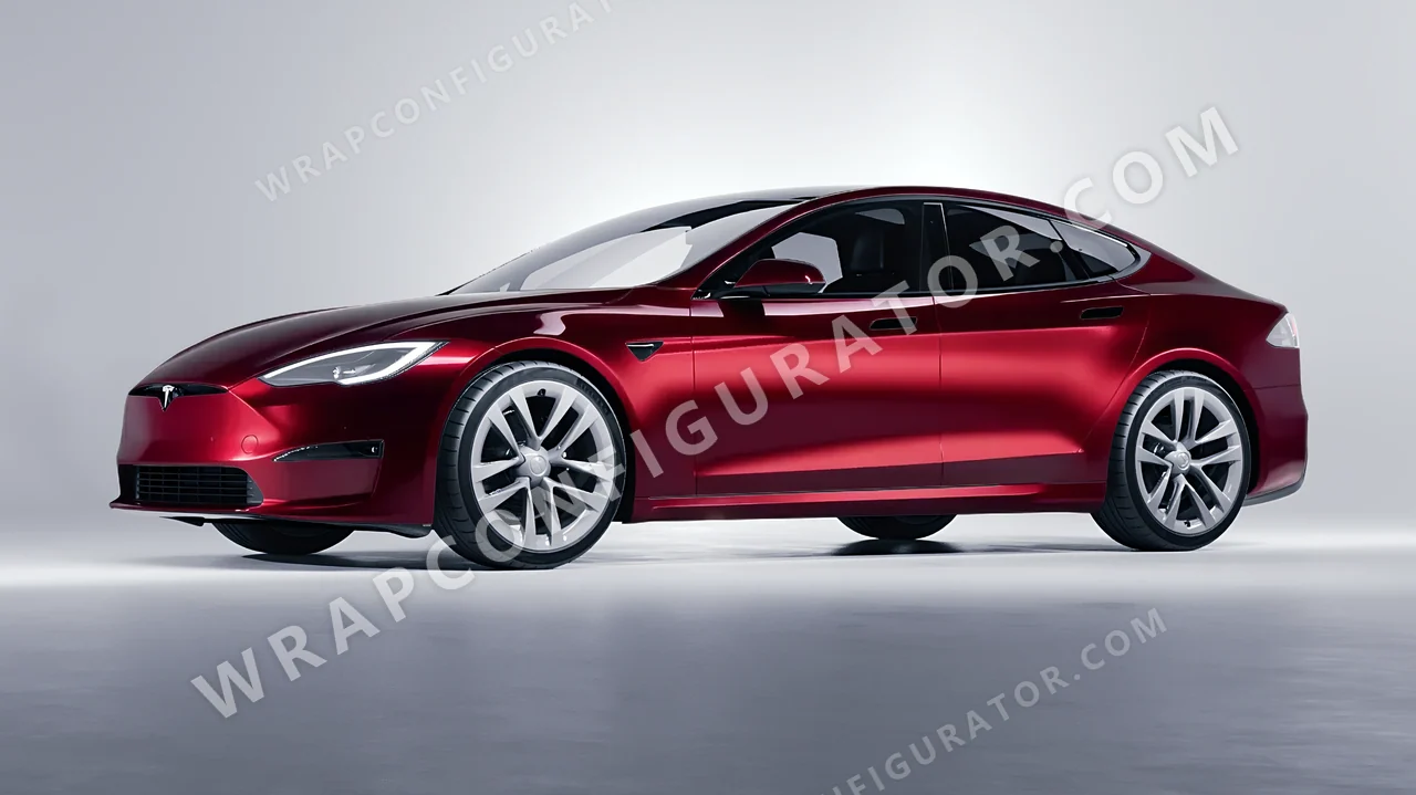 Black Tesla Model S 2013 wrapped in KPMF Red Black Iridescent K75408