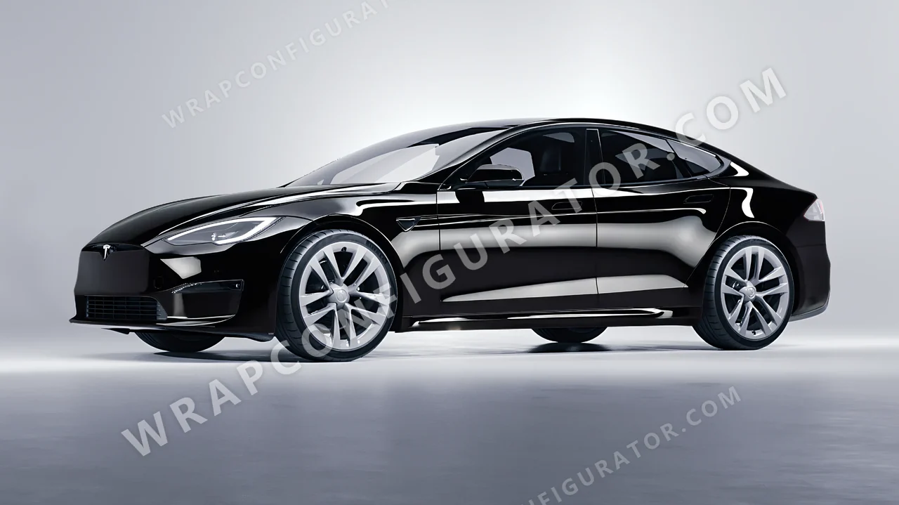 Black Tesla Model S 2013 wrapped in ORACAL Black 970RA-070G