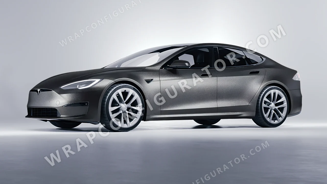Black Tesla Model S 2013 wrapped in ORACAL Graphite 970RA-932M