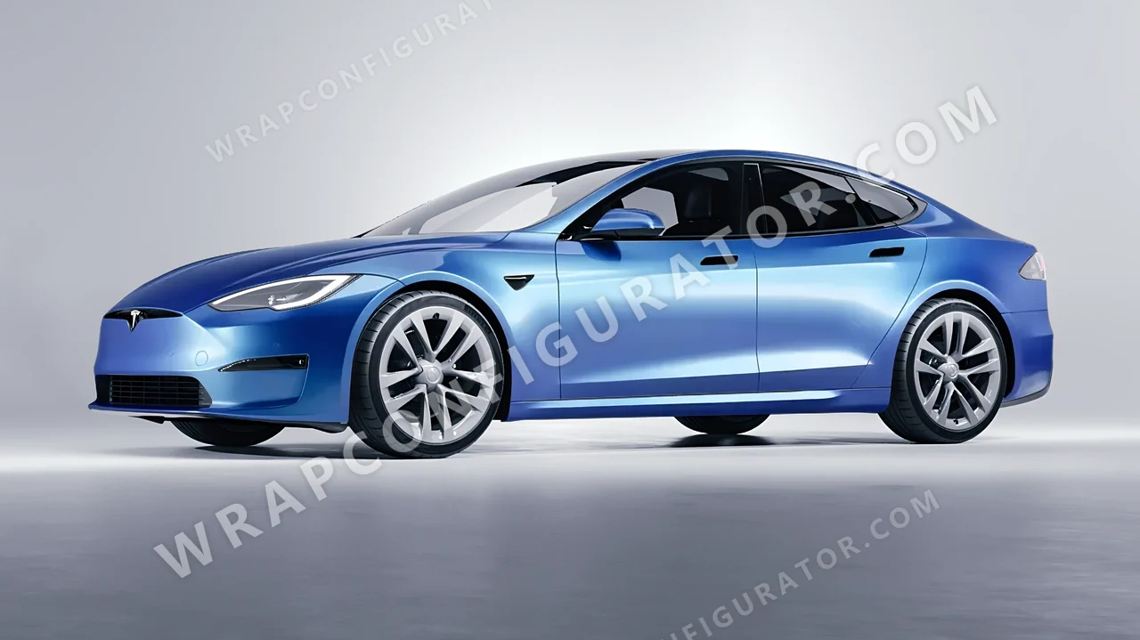 Black Tesla Model S 2013 wrapped in ORACAL Jetstream Blue 970RA-963G