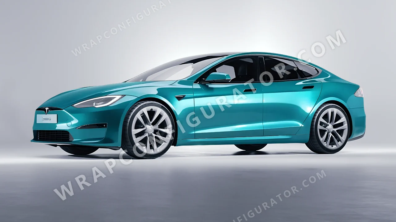 Blue Tesla Model S 2013 wrapped in 3M Gloss Atomic Teal G356