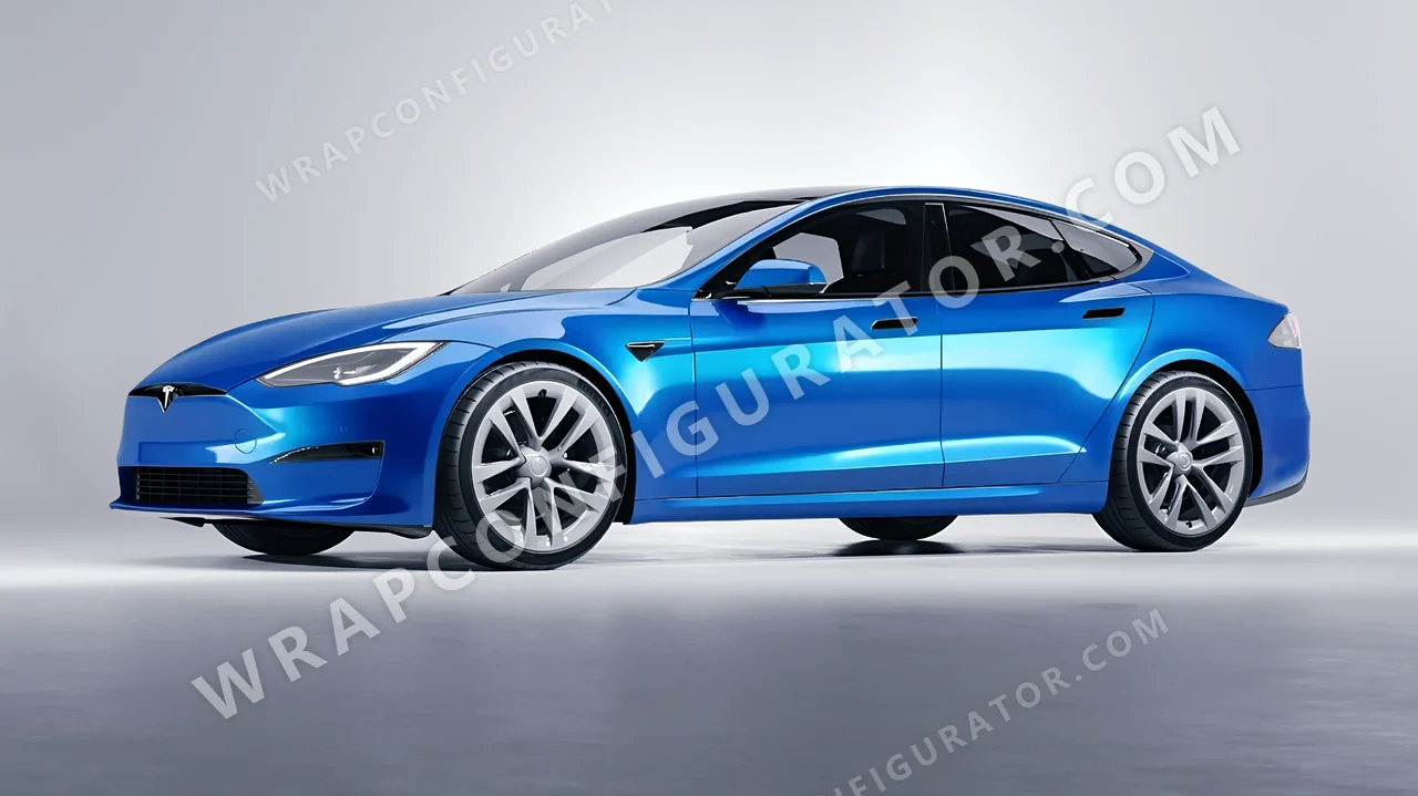 Blue Tesla Model S 2013 wrapped in 3M Gloss Blue Fire G337