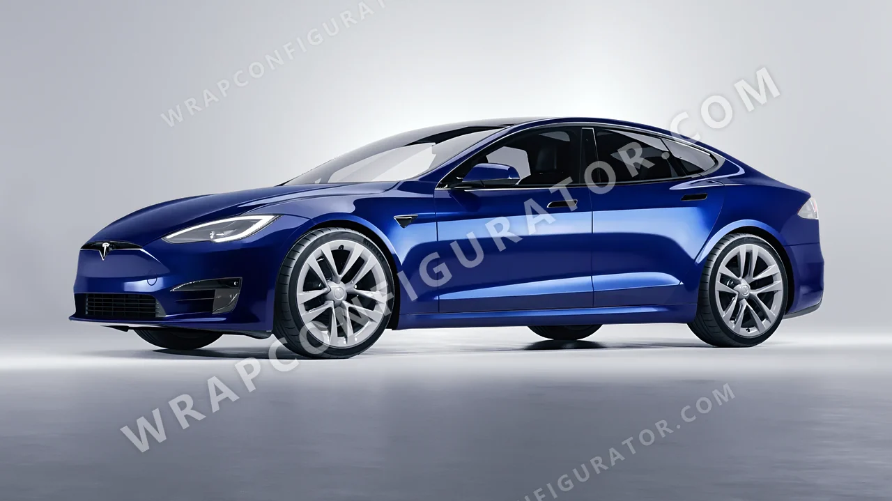 Blue Tesla Model S 2013 wrapped in 3M Gloss Boat Blue G127