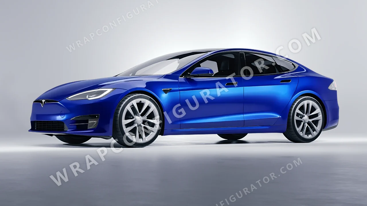 Blue Tesla Model S 2013 wrapped in 3M Gloss Deep Blue Metallic G217