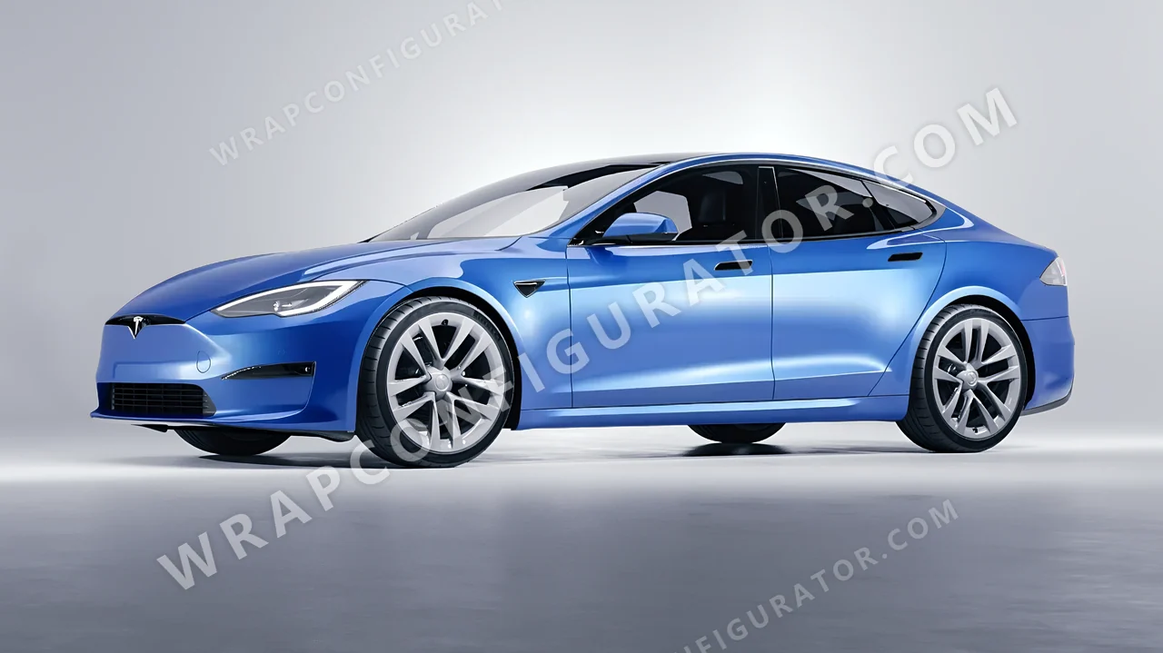 Blue Tesla Model S 2013 wrapped in 3M Gloss Ice Blue G247