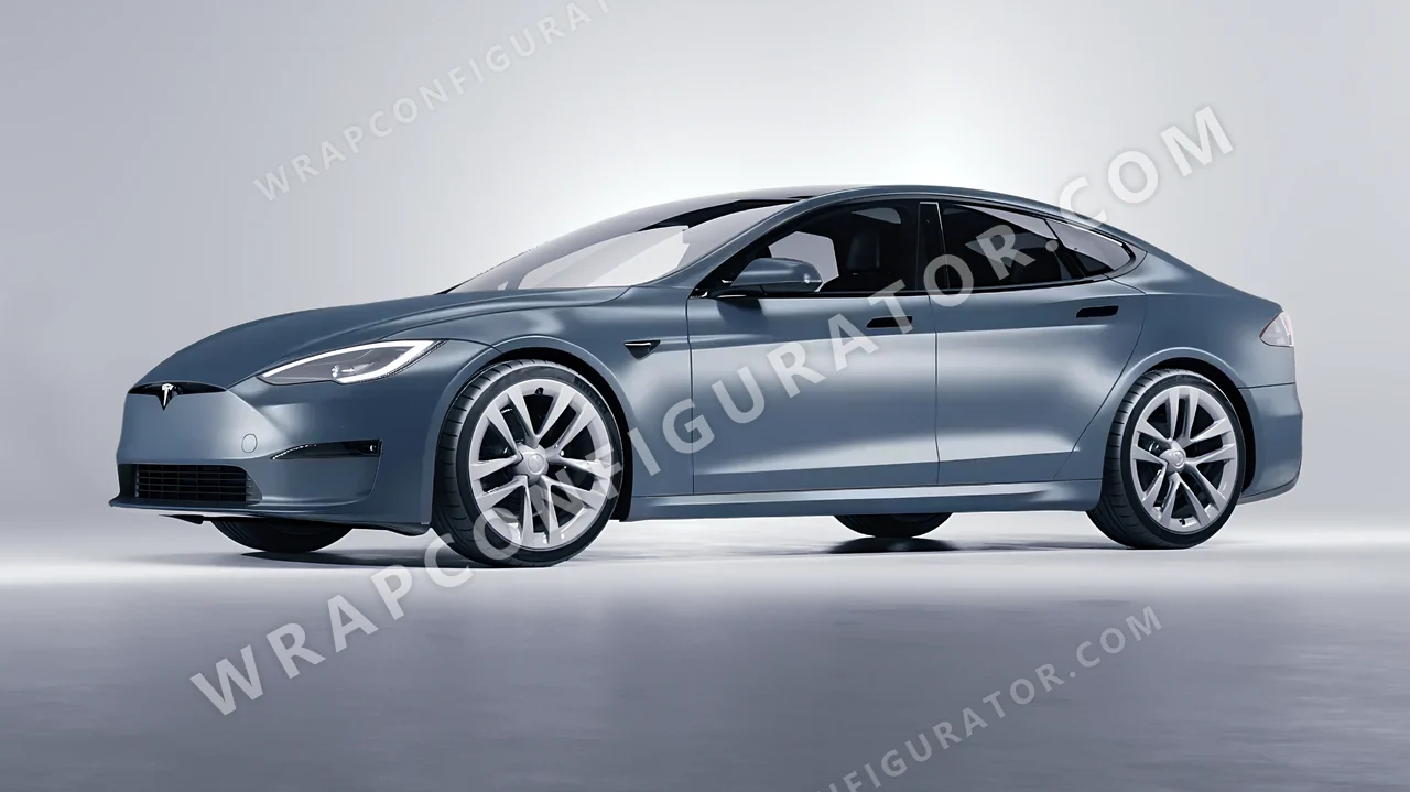 Blue Tesla Model S 2013 wrapped in 3M Lunar Blue S87
