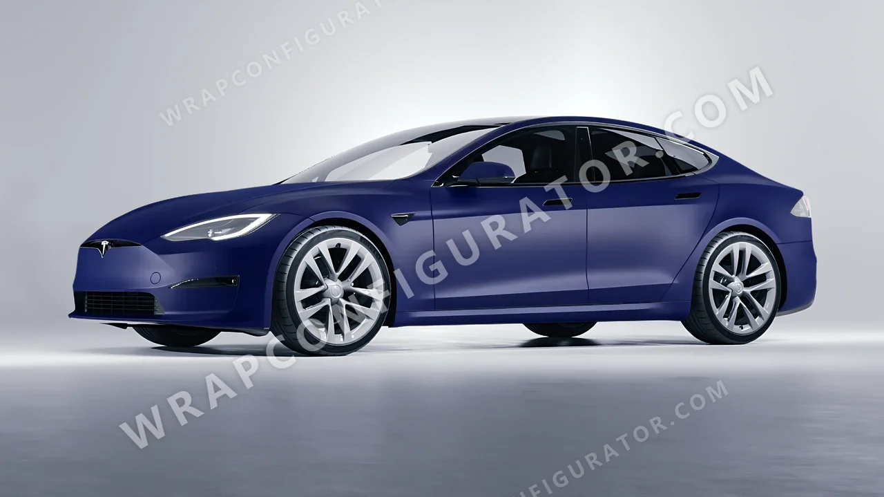 Blue Tesla Model S 2013 wrapped in 3M Matte Indigo M27