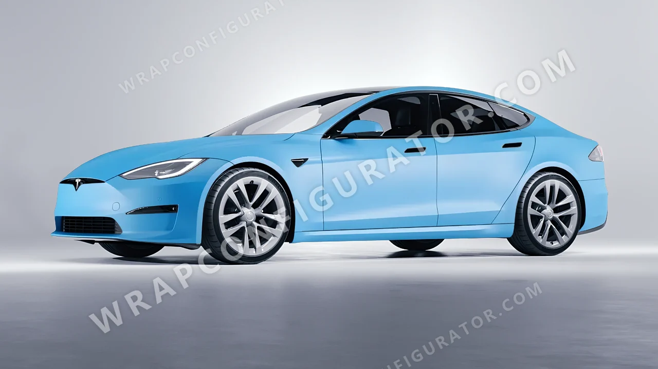 Blue Tesla Model S 2013 wrapped in 3M Matte Riviera Blue M67