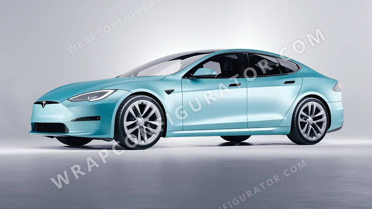 Blue Tesla Model S 2013 wrapped in 3M Satin Key West S57